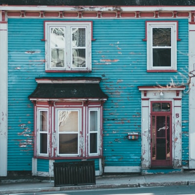 Blue and white wooden house
